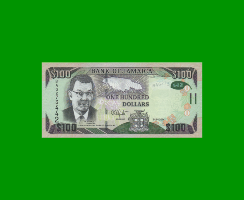 BILLETE DE JAMAICA 100 DOLARES PICK 95, AÑO 2014 ESTADO SIN CIRCULAR.-