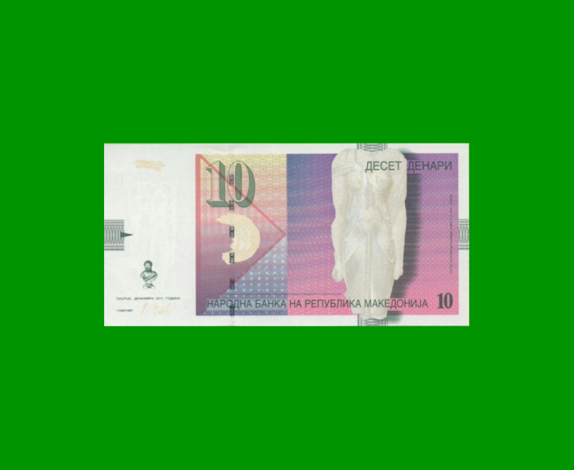 BILLETE DE MACEDONIA 10 DENARI, PICK 14i, AÑO 2011 ESTADO SIN CIRCULAR.-