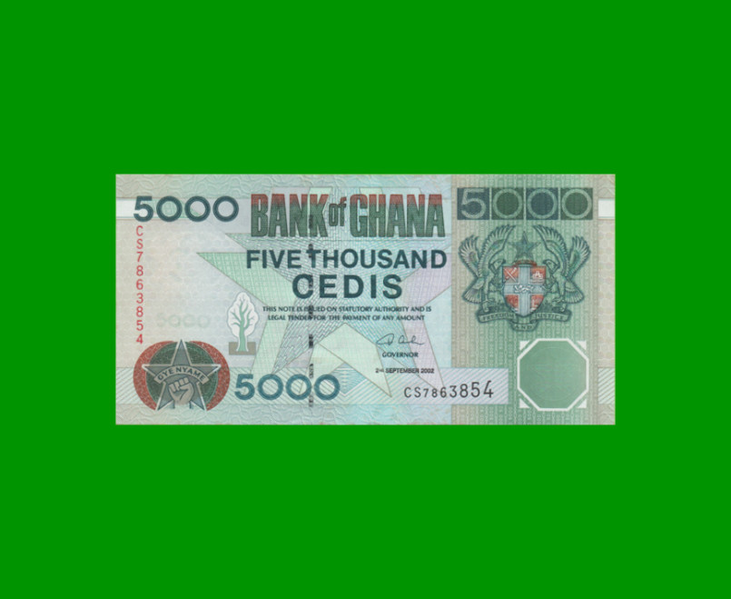 BILLETE DE GHANA 5.000 CEDIS, PICK 34h, AÑO 2002 ESTADO SIN CIRCULAR.-