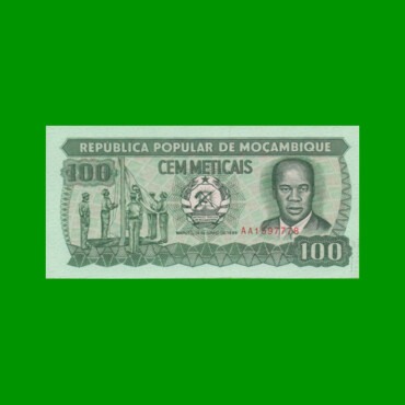 BILLETE DE MOZAMBIQUE 100 METICAIS, PICK 130c, AÑO 1989 ESTADO SIN CIRCULAR.-