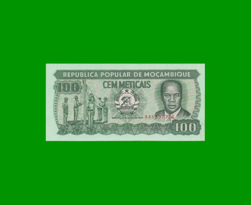 BILLETE DE MOZAMBIQUE 100 METICAIS, PICK 130c, AÑO 1989 ESTADO SIN CIRCULAR.-