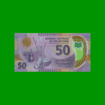 BILLETE DE MAURITANIA 50 OUGUIYA, POLYMERO, PICK 22, AÑO 2017 ESTADO SIN CIRCULAR.-