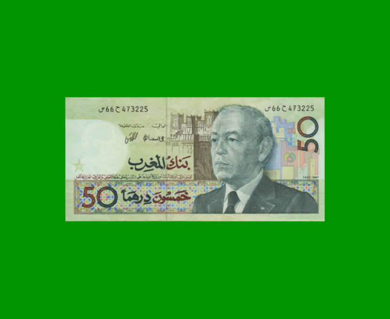 BILLETE DE MARRUECOS 50 DIRHAMS, PICK 64a, AÑO 1987, ESTADO EXCELENTE.-