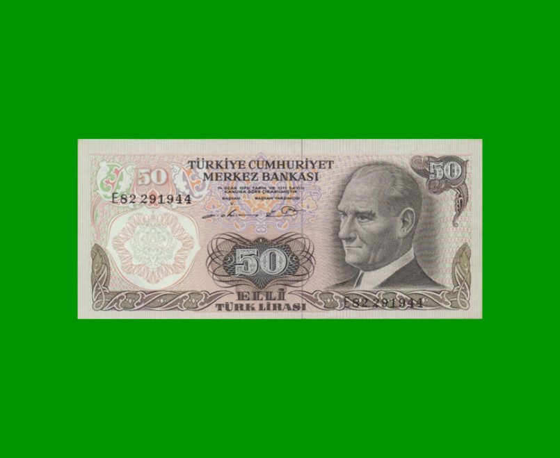 BILLETE DE TURQUIA 50 LIRAS, PICK 188, AÑO L. 1970 (1976), ESTADO SIN CIRCULAR.-