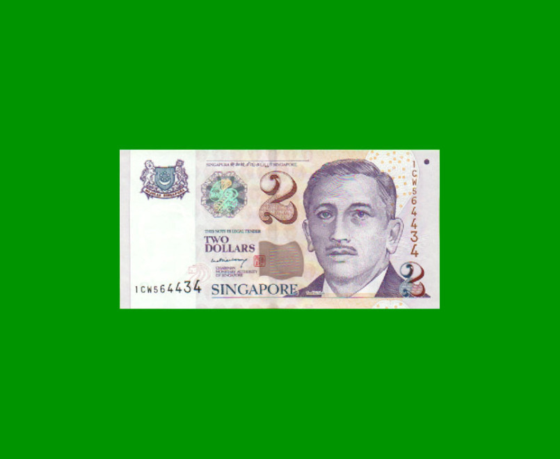 BILLETE DE SINGAPUR 2 DOLARES, PICK 38, ESTADO SIN CIRCULAR.-