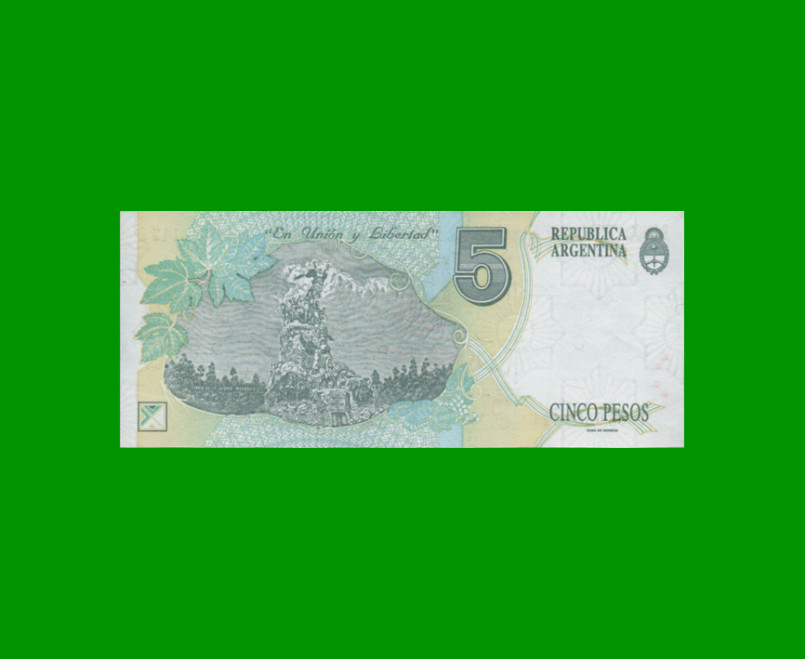 PESOS CONVERTIBLES 1er DISEÑO $5,00, BOT 3034, AÑO 1996, ESTADO EXCELENTE.- - Imagen 2