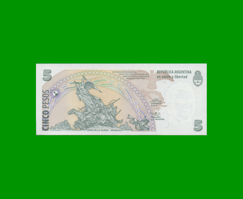 PESOS CONVERTIBLES 2do DISEÑO $5,00, BOT 3313, AÑO 2003, ESTADO SIN CIRCULAR.- - Imagen 2