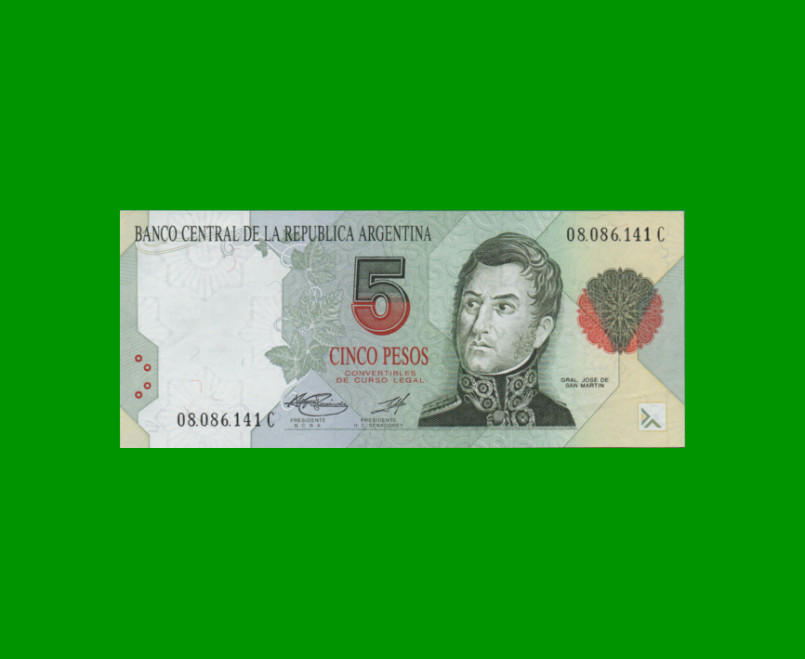 PESOS CONVERTIBLES 1er DISEÑO $5,00, BOT 3034, AÑO 1996, ESTADO EXCELENTE.-