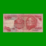 BILLETE DE URUGUAY $500,00 N$ PICK 63b, AÑO 1985, SERIE C, ESTADO BUENO.-
