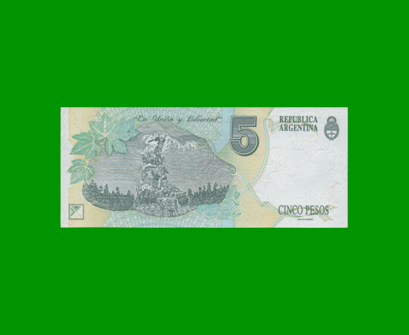 PESOS CONVERTIBLES 1er DISEÑO $5,00, BOT 3034, AÑO 1996, ESTADO EXCELENTE+.- - Imagen 2