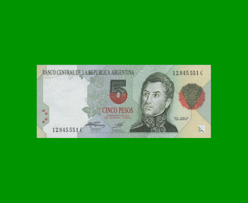 PESOS CONVERTIBLES 1er DISEÑO $5,00, BOT 3034, AÑO 1996, ESTADO EXCELENTE+.-