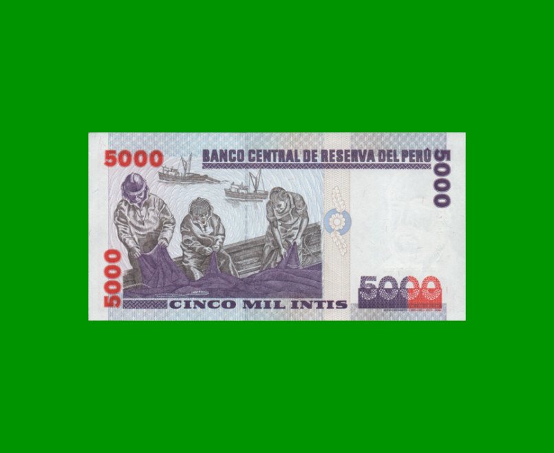 BILLETE DE PERU 5.000 INTIS, PICK 138, AÑO 1988, ESTADO SIN CIRCULAR.- - Imagen 2