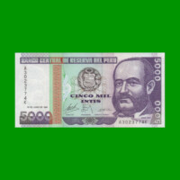 BILLETE DE PERU 5.000 INTIS, PICK 138, AÑO 1988, ESTADO SIN CIRCULAR.-