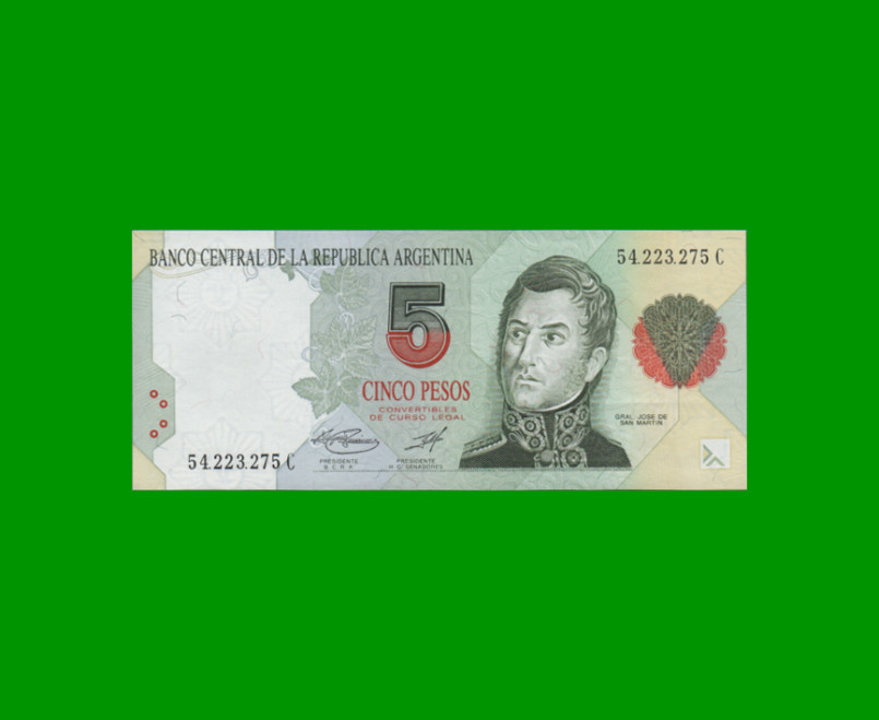 PESOS CONVERTIBLES 1er DISEÑO $5,00, BOT 3035, AÑO 1997, ESTADO EXCELENTE.-