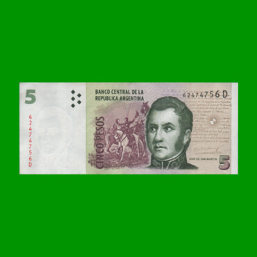 PESOS CONVERTIBLES 2do DISEÑO $5,00, BOT 3319, AÑO 2006, ESTADO EXCELENTE.-