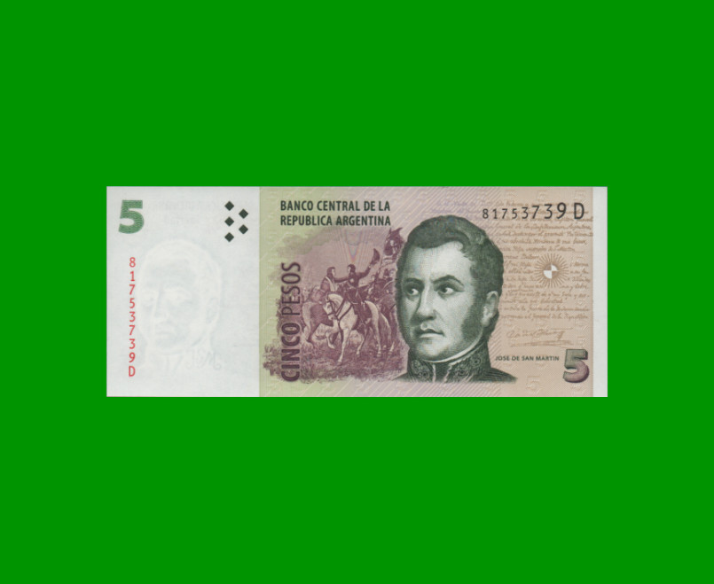 PESOS CONVERTIBLES 2do DISEÑO $5,00, BOT 3319, AÑO 2006, ESTADO SIN CIRCULAR.-