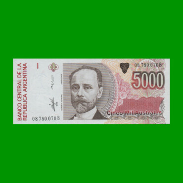 BILLETE DE AUSTRALES, 5.000 AUSTRALES, BOT 2866, AÑO 1989, ESTADO SIN CIRCULAR.-