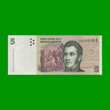 PESOS CONVERTIBLES 2do DISEÑO $5,00, BOT 3322, AÑO 2008, ESTADO SIN CIRCULAR.-
