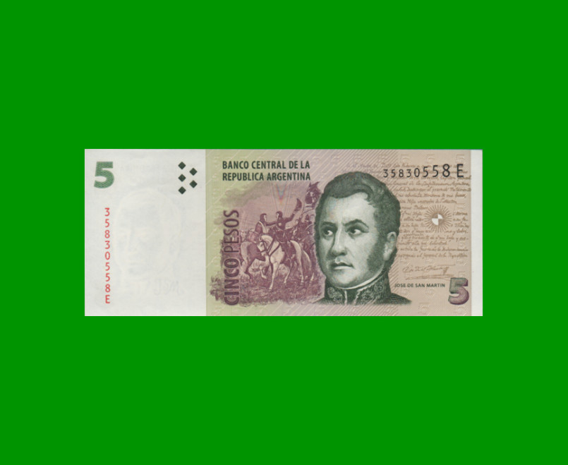 PESOS CONVERTIBLES 2do DISEÑO $5,00, BOT 3322, AÑO 2008, ESTADO SIN CIRCULAR.-