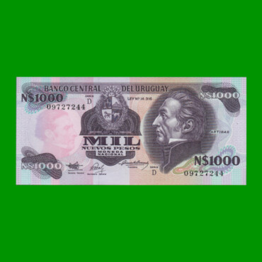 BILLETE DE URUGUAY $1.000,00 N$ PICK 64Ab, AÑO 1992, SERIE D, ESTADO SIN CIRCULAR.-
