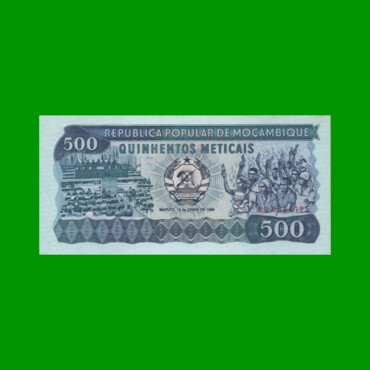 BILLETE DE MOZAMBIQUE 500 METICAIS, PICK 131b, AÑO 1986 ESTADO SIN CIRCULAR.-