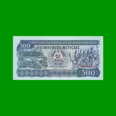 BILLETE DE MOZAMBIQUE 500 METICAIS, PICK 131c, AÑO 1989 ESTADO SIN CIRCULAR.-