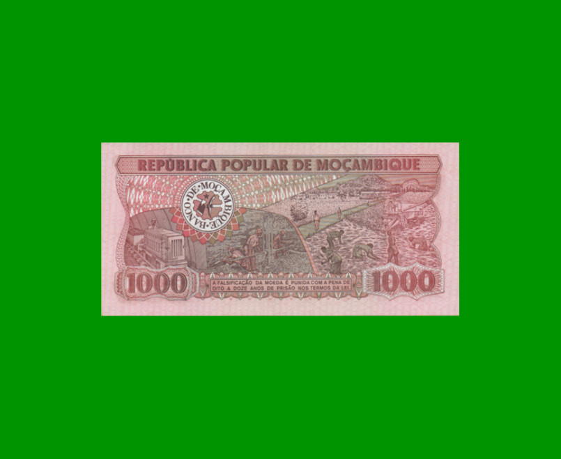 BILLETE DE MOZAMBIQUE 1.000 METICAIS, PICK 132b, AÑO 1986 ESTADO SIN CIRCULAR.- - Imagen 2