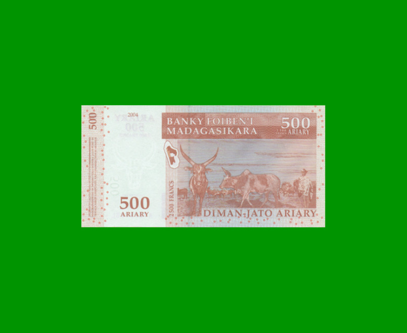 BILLETE DE MADAGASCAR 500 ARIARY, PICK 88b, AÑO 2004 ESTADO SIN CIRCULAR.- - Imagen 2