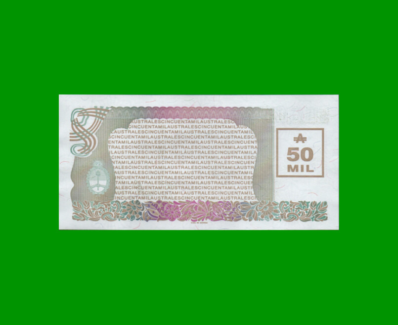 AUSTRALES TRANSITORIOS $50.000,00, BOT 2884, AÑO 1989, ESTADO SIN CIRCULAR, (Numero Bajo).- - Imagen 2