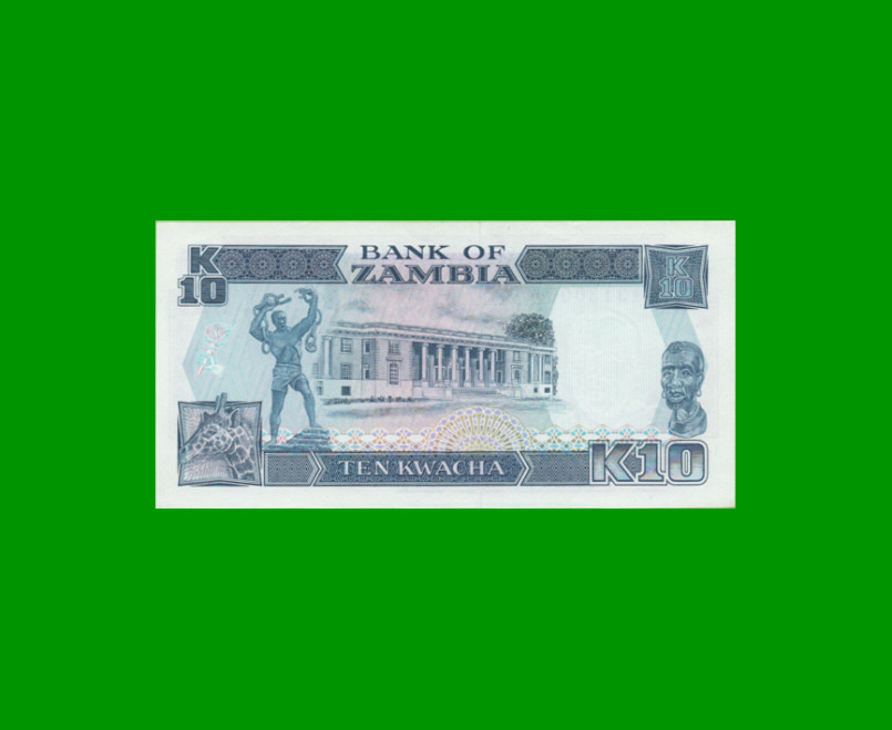 BILLETE DE ZAMBIA 10 KWACHA, PICK 31b, AÑO 1989/1991, ESTADO SIN CIRCULAR.- - Imagen 2