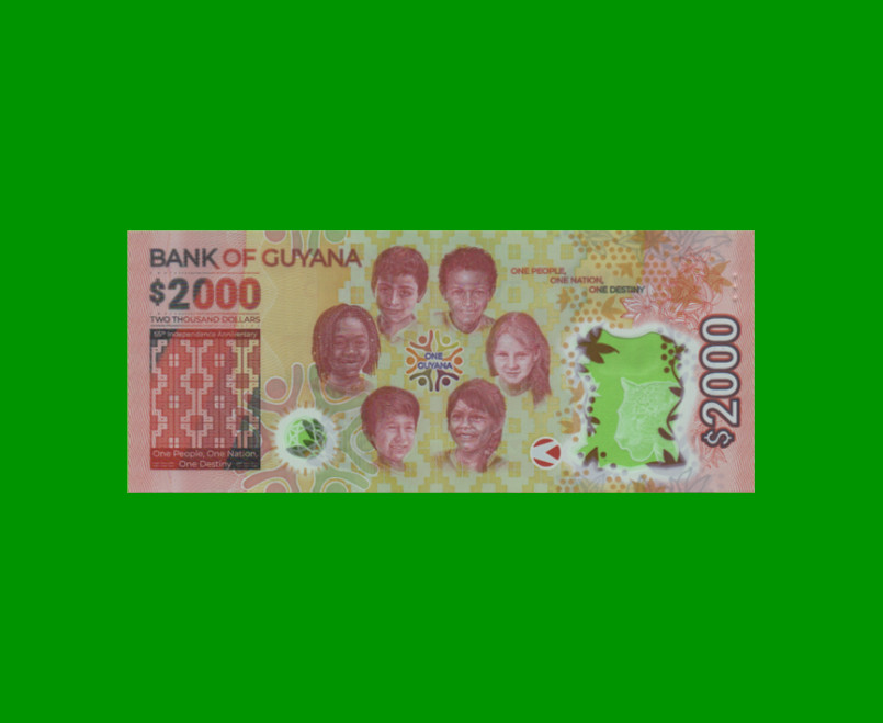 BILLETE DE GUYANA 2.000 DOLARES CONMEMORATIVO, POLYMERO, PICK NEW, ESTADO SIN CIRCULAR.- - Imagen 2