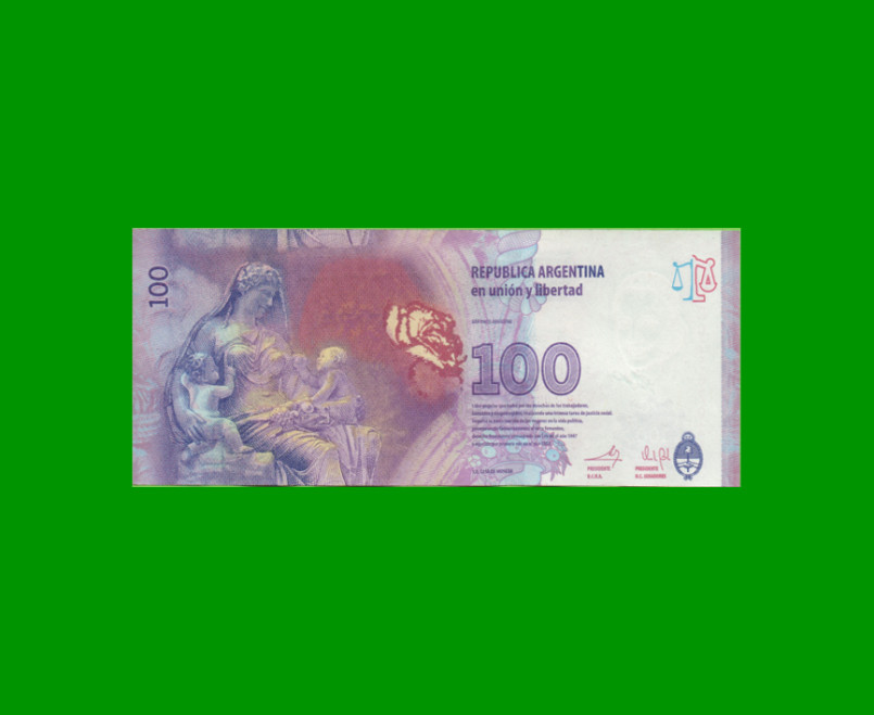 REPOSICION BILLETE CONVERTIBLE TERCER DISEÑO $ 100,00, BOT 4311, ESTADO EXCELENTE.- - Imagen 2