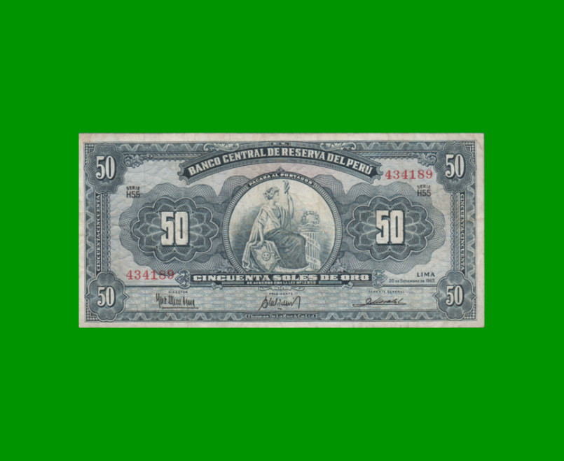 BILLETE DE PERU 50 SOLES, PICK 85a, AÑO 1963, ESTADO MUY BUENO.-