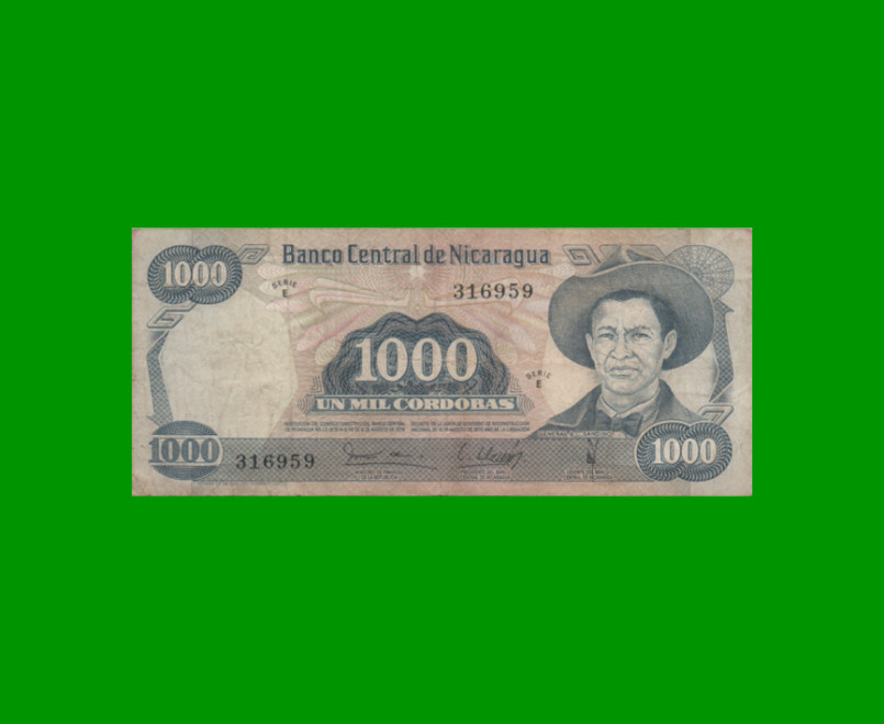 BILLETE DE NICARAGUA 1.000 CORDOBAS, PICK 139, ESTADO BUENO+.-