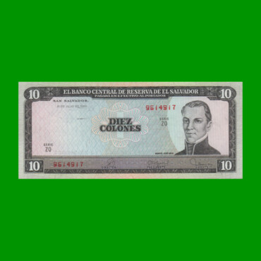 BILLETE DE EL SALVADOR 10 COLONES, PICK 129b, AÑO 1980 ESTADO EXCELENTE+.-