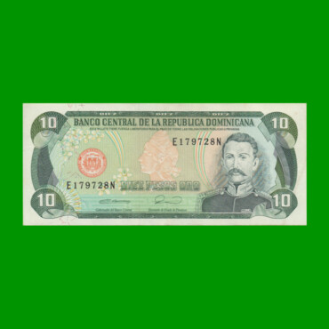BILLETE DE REPUBLICA DOMINICANA $10,00 ORO PICK 132, AÑO 1990 ESTADO EXCELENTE.-
