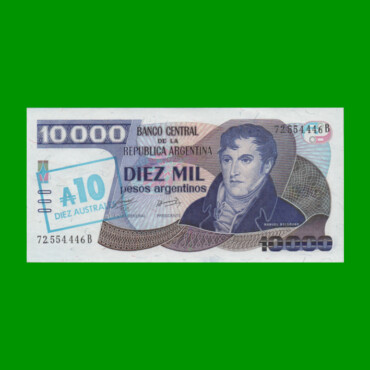 PESOS ARGENTINOS $10.000,00 RESELLADO A 10 AUSTRALES, BOT 2709, AÑO 1985, ESTADO SIN CIRCULAR.-