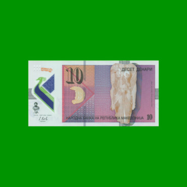 BILLETE DE MACEDONIA 10 DENARI, POLYMERO,  PICK 25, AÑO 2018 ESTADO SIN CIRCULAR.-