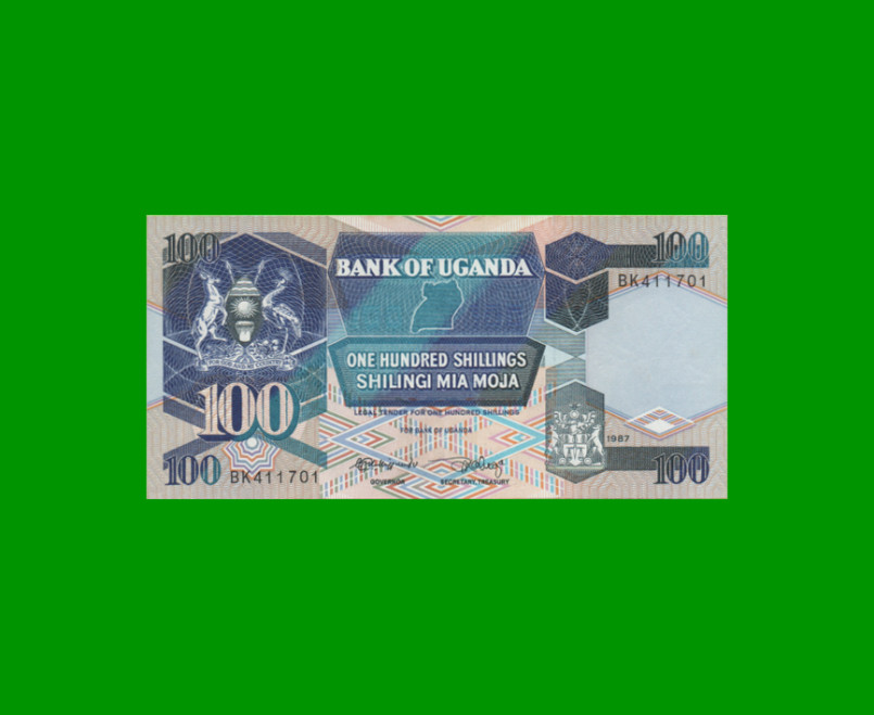 BILLETE DE UGANDA 100 SHILLINGS, PICK 31a, AÑO 1987 ESTADO SIN CIRCULAR.-