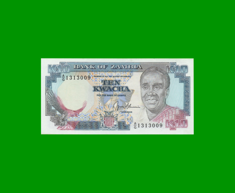 BILLETE DE ZAMBIA 10 KWACHA, PICK 31b, AÑO 1989/1991, ESTADO SIN CIRCULAR.-