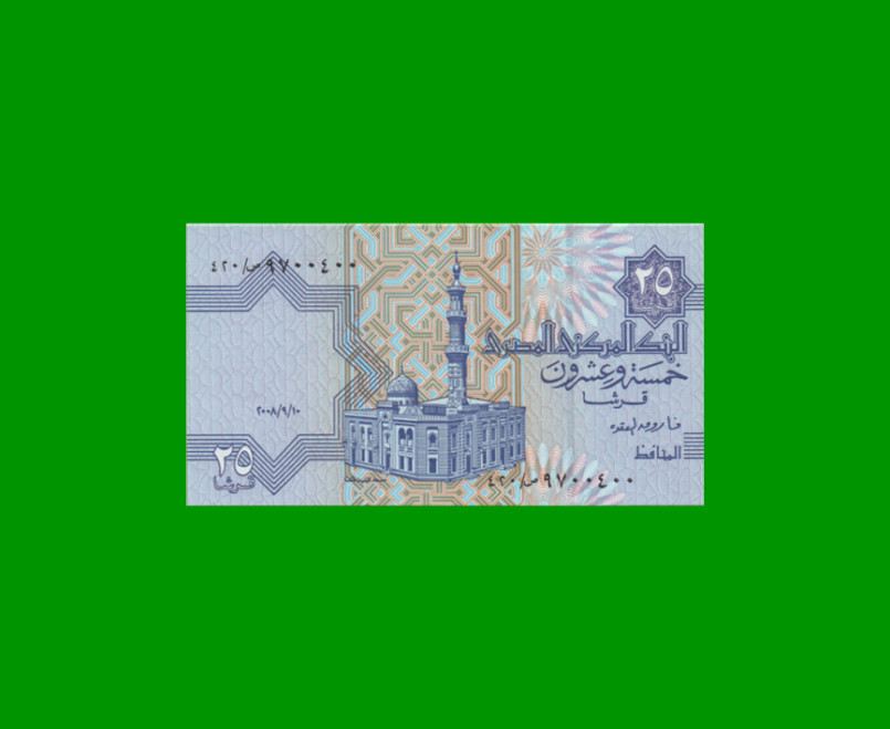 BILLETE DE EGIPTO 25 PIASTRES, PICK 57f, ESTADO SIN CIRCULAR.-