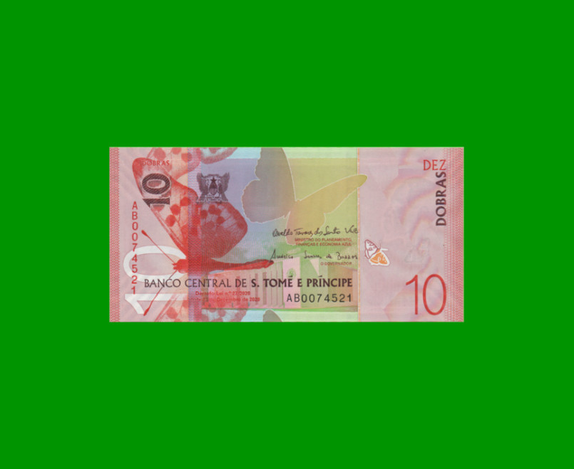 BILLETE DE SANTO TOME & PRINCIPE 10 DOBRAS, PICK 77, AÑO 2020 ESTADO SIN CIRCULAR.-