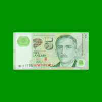 BILLETE DE SINGAPUR 5 DOLARES, POLYMERO, PICK 47b, ESTADO SIN CIRCULAR.-