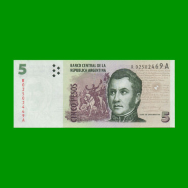 REPOSICION BILLETE CONVERTIBLE SEGUNDO DISEÑO $ 5,00, BOT 3329, ESTADO SIN CIRCULAR.-