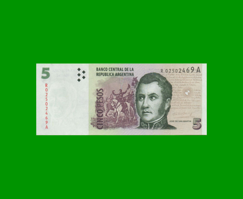 REPOSICION BILLETE CONVERTIBLE SEGUNDO DISEÑO $ 5,00, BOT 3329, ESTADO SIN CIRCULAR.-