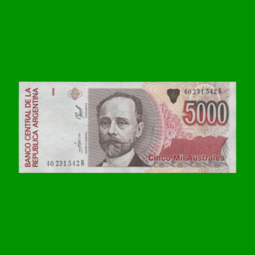 BILLETE DE AUSTRALES, 5.000 AUSTRALES, BOT 2868, AÑO 1990, ESTADO EXCELENTE.-