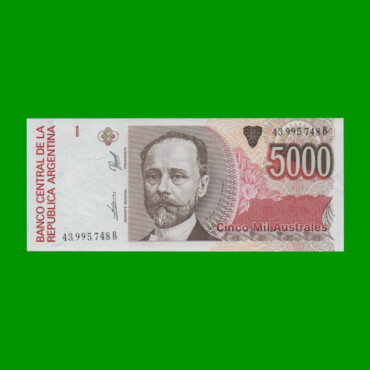 BILLETE DE AUSTRALES, 5.000 AUSTRALES, BOT 2868, AÑO 1990, ESTADO EXCELENTE+.-