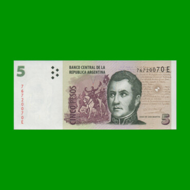 PESOS CONVERTIBLES 2do DISEÑO $5,00, BOT 3324, AÑO 2010, ESTADO SIN CIRCULAR.-