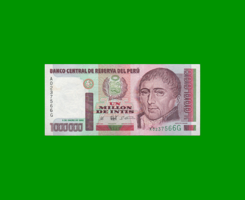 BILLETE DE PERU 1.000.000 DE INTIS, PICK 148, AÑO 1990, ESTADO EXCELENTE+.-