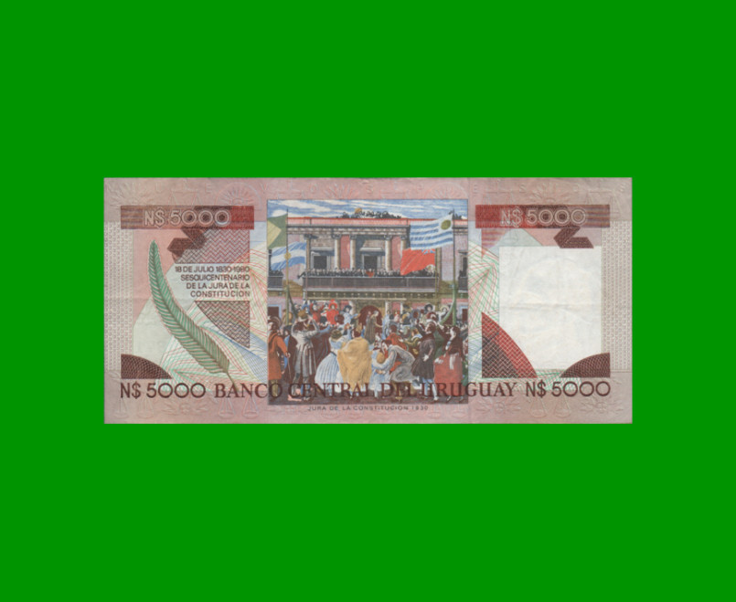 BILLETE DE URUGUAY $5.000,00 N$ PICK 65, AÑO 1983, SERIE C, ESTADO MUY BUENO.- - Imagen 2